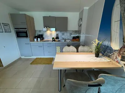 Küche/Küchenzeile in der Unterkunft Käptn Brass Appartement 14 Meeresbrise