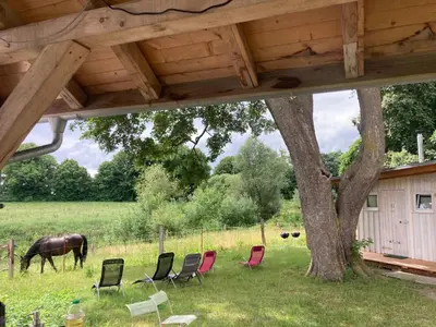 Ein Garten an der Unterkunft mongolische Jurte im ART.Quartier
