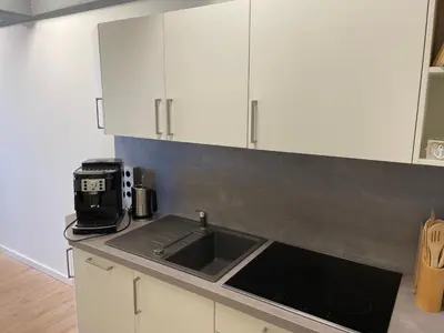 Küche/Küchenzeile in der Unterkunft Apartment Boddenkieker