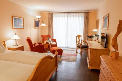 Ein Sitzbereich in der Unterkunft Hotel Haferland
