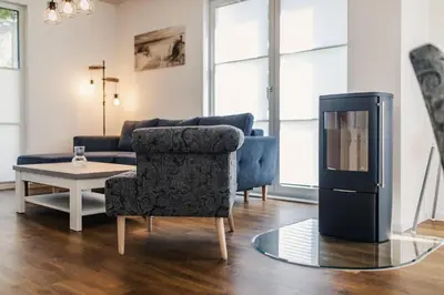 Ein Sitzbereich in der Unterkunft Ferienhäuser Baltic Lagoon Haus 14a