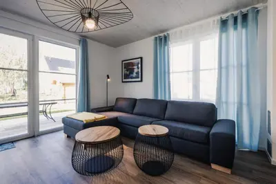 Ein Sitzbereich in der Unterkunft Ferienhäuser Baltic Lagoon Haus 12