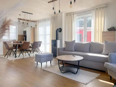 Ein Sitzbereich in der Unterkunft Ferienhäuser Baltic Lagoon Haus 16b