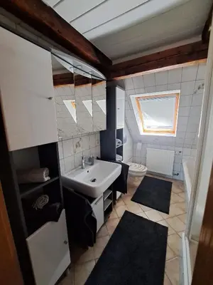 Ein Sitzbereich in der Unterkunft Ferienwohnung Feldblick