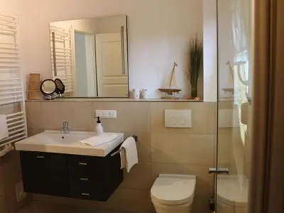 Ein Badezimmer in der Unterkunft Haubentaucher