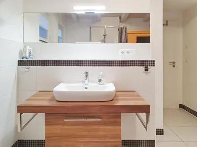 Ein Badezimmer in der Unterkunft Darß-Fuchs