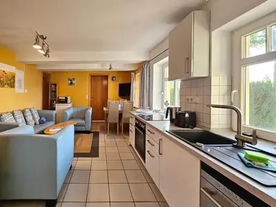 Küche/Küchenzeile in der Unterkunft Hafenblick Ferienhaus