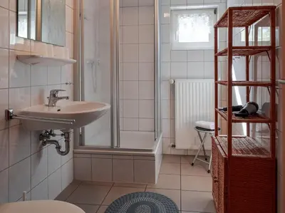 Ein Badezimmer in der Unterkunft Hafenblick Ferienhaus