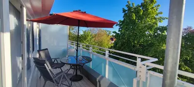 Ein Balkon oder eine Terrasse in der Unterkunft Wohnung 615 Sonnenterrasse Seebrücke