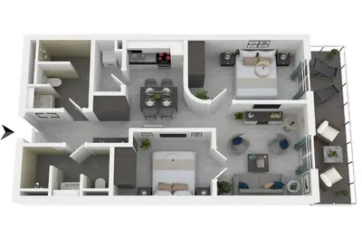 Grundriss der Unterkunft Boddenglück mit 2 Schlafzimmer und Ostbalkon