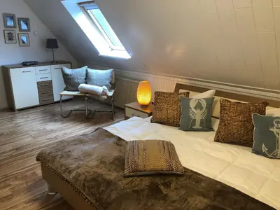 Ein Sitzbereich in der Unterkunft Ferienhaus Boddenblick mit Sauna