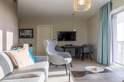 Ein Sitzbereich in der Unterkunft 5 Sterne Ferienwohnung Strandblick