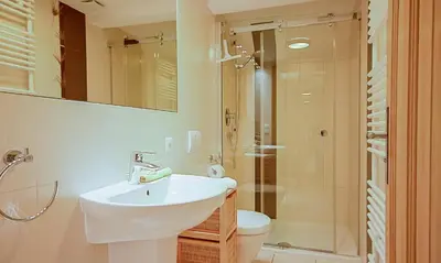 Ein Badezimmer in der Unterkunft Haus zu den Büschen 04