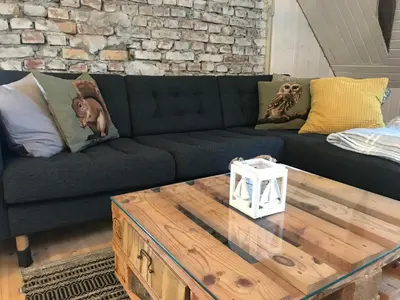 Ein Sitzbereich in der Unterkunft Naturwerk Ostsee
