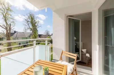 Ein Balkon oder eine Terrasse in der Unterkunft 5-Sterne-Apartment Heymat an der Seebrücke