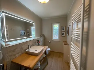 Ein Badezimmer in der Unterkunft Darßer Ferienhaus Gartenwohnung