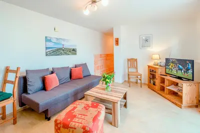 TV/Unterhaltungsangebot in der Unterkunft Ferienhaus Sanddorn, Fewo Strandhafer