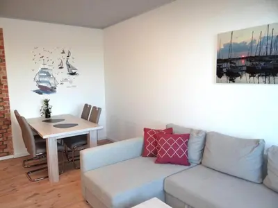 Ein Sitzbereich in der Unterkunft Apartment Hafenkante
