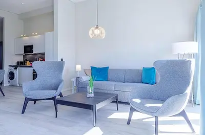 Ein Sitzbereich in der Unterkunft 5 Sterne Apartment Ostseedeck mit Westbalkon