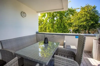 Ein Balkon oder eine Terrasse in der Unterkunft 5-Sterne-Apartment Ostseeblick inklusive Strandkorb von April-Oktober