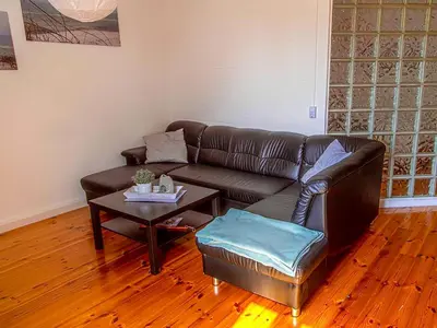 Ein Sitzbereich in der Unterkunft Ferienhaus Bollhagen