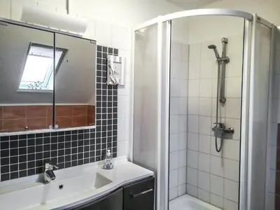 Ein Badezimmer in der Unterkunft Ferienwohnung auf dem Lande