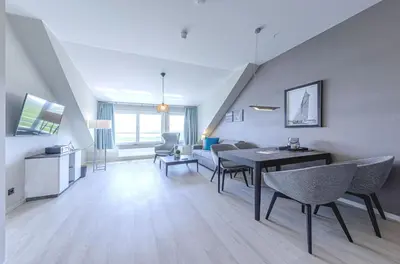 Ein Sitzbereich in der Unterkunft Seebadperle - 5 Sterne Ferienwohnung - Exklusives Ambiente zwischen Ostsee und Bodden