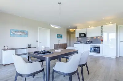 Küche/Küchenzeile in der Unterkunft 5 Sterne Ferienwohnung Strandidylle mit großer Terrasse