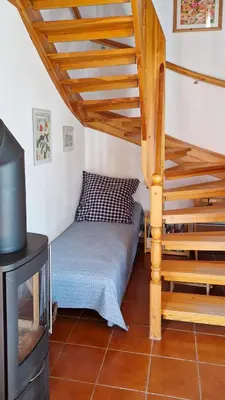 Ein Bett oder Betten in einem Zimmer der Unterkunft Ferienhaus Zaunkönig