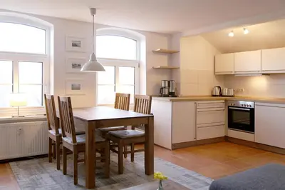 Küche/Küchenzeile in der Unterkunft Kapitänshaus Mühlenpark Haus 6 Wo 25