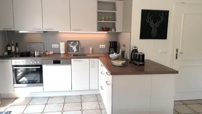 Küche/Küchenzeile in der Unterkunft Kormoran Wohnung 13