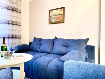Ein Sitzbereich in der Unterkunft Hägerende 66 Haus Windrose Wohnung Südwind