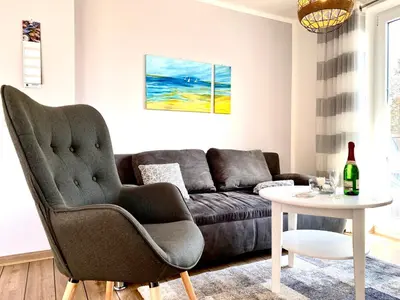 Ein Sitzbereich in der Unterkunft Hägerende 66 Haus Windrose Wohnung Ostwind