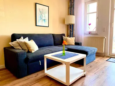Ein Sitzbereich in der Unterkunft Boddenblick Wohnung 16