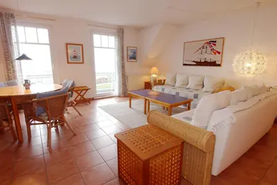 Ein Sitzbereich in der Unterkunft Boddenblick Wohnung 27
