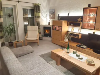 Ein Sitzbereich in der Unterkunft Schulstrasse Haus Seemöwe