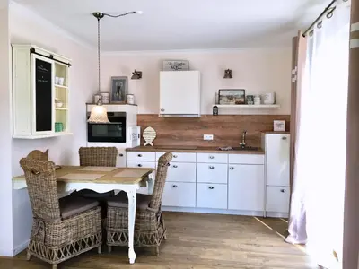 Küche/Küchenzeile in der Unterkunft Barther Straße 18 Wohnung Hamptons
