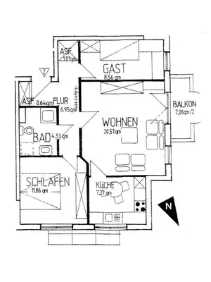 Grundriss der Unterkunft Hafenstrasse 22 Wohnung 2 Muschelsucher