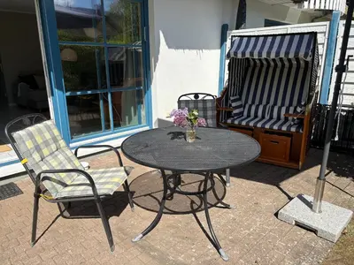 Ein Balkon oder eine Terrasse in der Unterkunft Boddenquartett - Boddenkieker