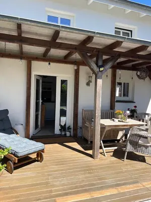 Ein Balkon oder eine Terrasse in der Unterkunft Gartenhaus