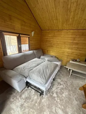 Ein Sitzbereich in der Unterkunft Bungalow am Hafen