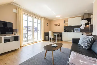 Küche/Küchenzeile in der Unterkunft HMuschelsucher, Birkenstraße 7a, App 4