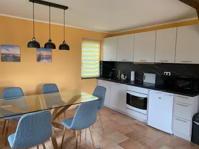 Küche/Küchenzeile in der Unterkunft Panorama-Haus Boddenperle
