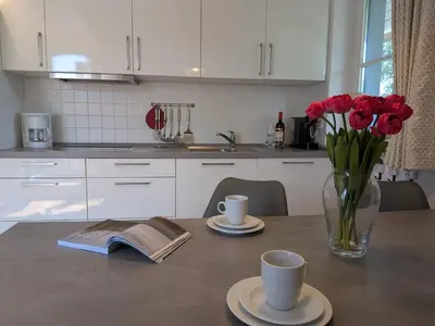Küche/Küchenzeile in der Unterkunft Boddenquartett - Sünnenkieker