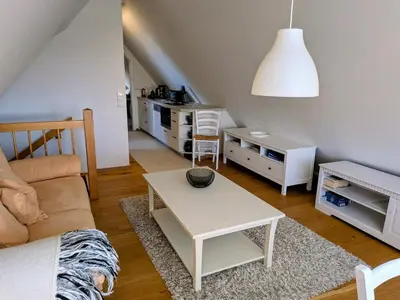 Ein Sitzbereich in der Unterkunft Boddenland 3