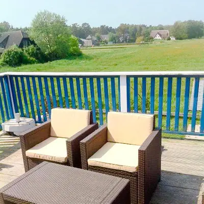 Ein Balkon oder eine Terrasse in der Unterkunft Fewo am Waldrand, obere Whg