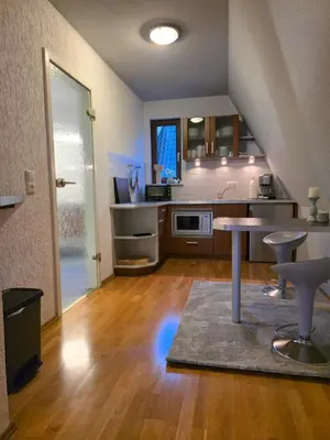 Küche/Küchenzeile in der Unterkunft Atelierwohnung eines Fischers