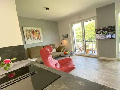 Ein Sitzbereich in der Unterkunft Beach villa Zingst