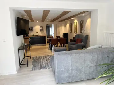 Ein Sitzbereich in der Unterkunft Wiesenau 1 Ferienwohnung in Prerow by Restaurant Wiesenau