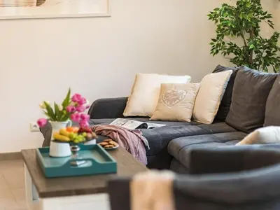 Ein Sitzbereich in der Unterkunft Beach House Lindenstrasse